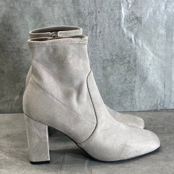 MARC FISHER Women's Light Gray Needit Stretch Square-Toe Block Heel Booties SZ 7 - Picture 4 of 10